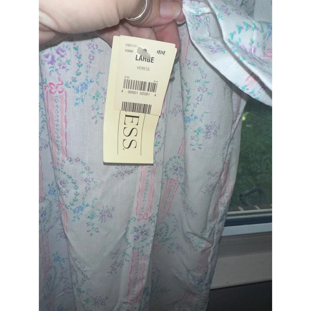 Heiress Vintage Floral Ribbon Stripe Nightgown White Pink Large Made in‎ USA NWT